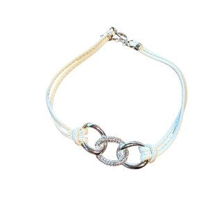 HSN Roberto by RFM Necklace NODA Pave Crytal Faux Leather Cord Silver Tone